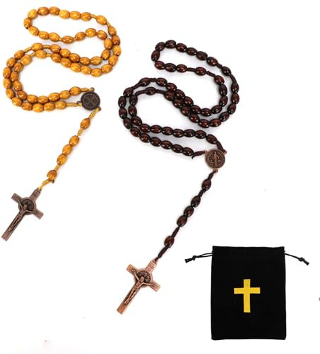 DOINEUFL Rosary Beads Catholic Men, 2 PCS Prayer Beads with Durable Crucifix, Mens Cross Necklace, Rosemary Beads Catholic Women for Christians, Communion, Baptism, Mass, Bible