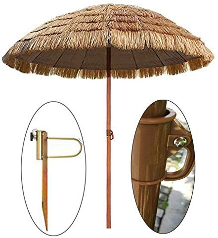 Parasol de terrasse en chaume de 2 m avec Inclinaison, Style Parasol de Plage, Couleur Naturelle