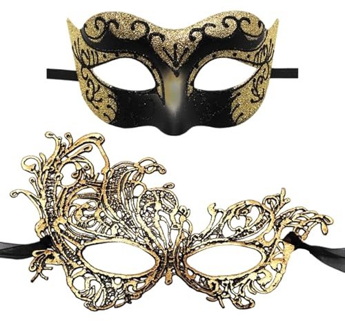 Vxcvzv 2 Stück Venezianische Maskerade Maske, Glänzend Venedig Masken Herren Damen, Elegant Maskenball Maske für Karneval Halloween Maskeradepartys Kostüm Zubehör