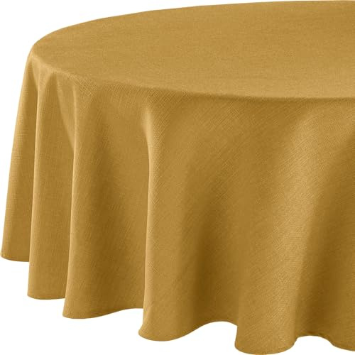 Erwin Müller Tischwäsche, Tischdecke Uni, Krefeld Curry Größe oval: 160x220 cm - fleckabweisend, schmutzunempfindlich und leicht zu reinigen, Leinen-Optik (weitere Farben, Größen)