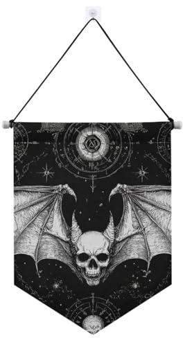 Böser Totenkopf, schwarz, Gothic, Stoffbanner mit Teleskopstange, Flaggen, Banner, Wandbehang, Party-Dekorationen für Tür, Wände, Fenster, Gärten, Hof