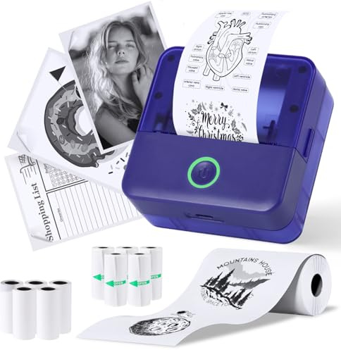 PRAOAHEI Mini Drucker, Tragbarer Thermodrucker mit 10 Rollen Druckerpapier | Bluetooth Etikettendrucker, Sofortdruck Aufkleber Drucker, Fotodrucker für Notizen, Fotos, Tagebücher, Basteln, (Lila)