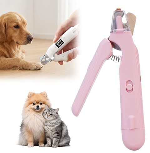 Haustier Nagelknipser mit LED-Licht, Hunde Krallenschere Krallenschneider, Lichtschere Pro, Die 2-in-1 LED-Krallenschere Für Sichere Pfotenpflege Ohne Angst,Spritzschutz für Katze Hund (Rosa)