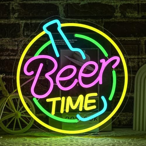LULANMP Beer Time Neon Schild Bar LED Schild Bar Leuchtreklame Bier Leuchtschild Farbe Neon licht für Bar Schlafzimmer Wohnzimmer Küche Einkaufszentrum Dekoration