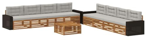 vidaXL Outdoor-Sofagarnitur 9 pcs Natürlich und Hellgrau Polyester, Garten Lounge Set, modernes Akazienholz Sofa, wetterfeste Möbel, Bequeme Terrassen Sitzgelegenheit