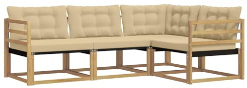 vidaXL Outdoor-Sofagarnitur mit Kissen 4 pcs Weiß und Beige, Garten Loungeset, modernes Outdoor Sofa, langlebige Möbel, stylische Terassen-Sitzgelegenheiten, ideal zum Entspannen