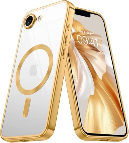 Silicone Case for iPhone SE 2020/2022, iPhone 8/7, Wireless Charging Support,in-built Camera Lens Protectors, Shockproof, Antiskid Phone Cover for iPhone SE 2nd/3rd/7/8 (Gold-Magsafe Electroplated)