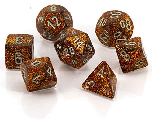 Chessex Glitter Gold w/Silver Polyhedrische Würfel 7er Set