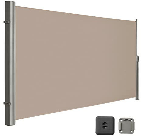 LARMNEE Seitenmarkise, ausziehbar, 180 x 450 cm, Sichtschutz, Sonnenschutz, Blickdicht, Seitenrollo, für Balkon, Terrasse, Garten, Taupe ETP1845BP02