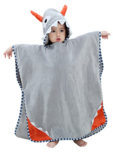 COOKY.D Grey Baby Poncho Kids Bath Towel Bathrobe 70x70 cm,0-6 Years