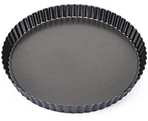 Beasea Tarteform 25,4 cm mit abnehmbarem Boden, antihaftbeschichtet, Quicheform, geriffelter Rand, Tarteform, loser Boden, Karbonstahl, runde Kochpfanne zum Backen