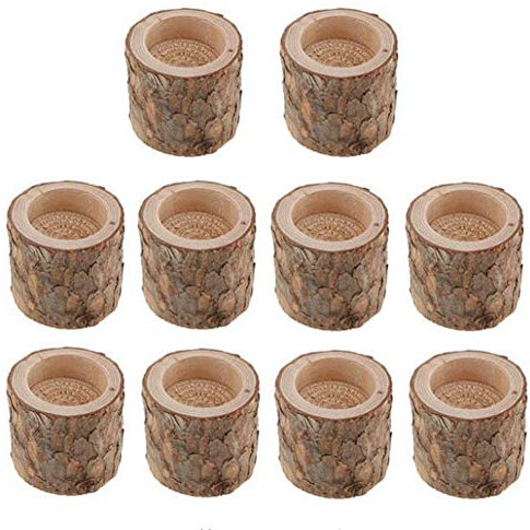 Lot de 10 bougeoirs en bois naturel en forme de souche d'arbre, fait à la main, support pour bougie chauffe-plat , base en bois pour décoration de maison, fête, bar, fête de mariage
