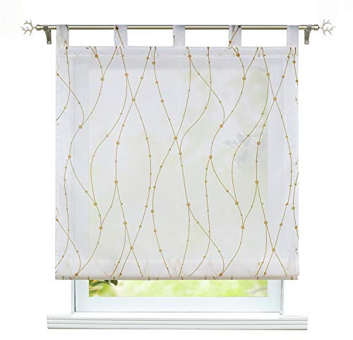 ESLIR Raffrollo mit Schlaufen Gardinen Küche Raffgardinen Transparent Schlaufenrollo Modern Vorhänge mit Wellen Muster Sand BxH 120x140cm 1 Stück