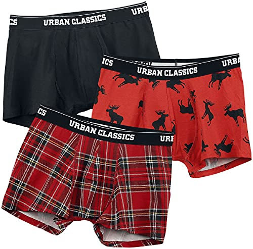 Urban Classics Herren Boxer Shorts 3-Pack Boxershorts, red Plaid AOP+Moose AOP+blk, S