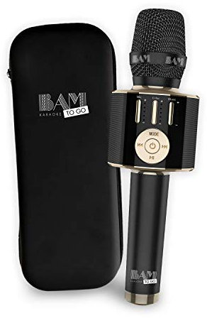BAM KARAOKE TO GO : Le Micro Karaoké - Micro Haute-Définition Sans-Fil, Enceinte intégrée 8W, Connexion Bluetooth, 5 Effets de Voix - Noir