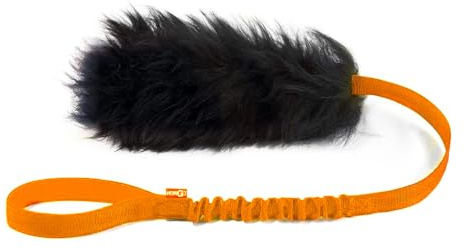 HOWGO Bungee Dog Toy, 100% Sheepskin Tug Rope (Orange, Long w/o Ball) | Physical Exercise,Genuine Sheepskin Fur Climbing-Grade Bungee webbing,Interactive Tug and Fetch Toy,All Dog Breeds