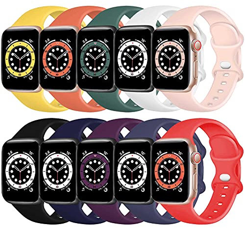 TopPerfekt - Cinturino in Silicone Compatibile con Apple Watch Strap 38 40 41 mm/42 44 45 mm, Cinturino di Ricambio in Silicone per iWatch Series 7 6 5 4 3 2 1 SE (Confezione da 10, 38/40/41mm-S/M)