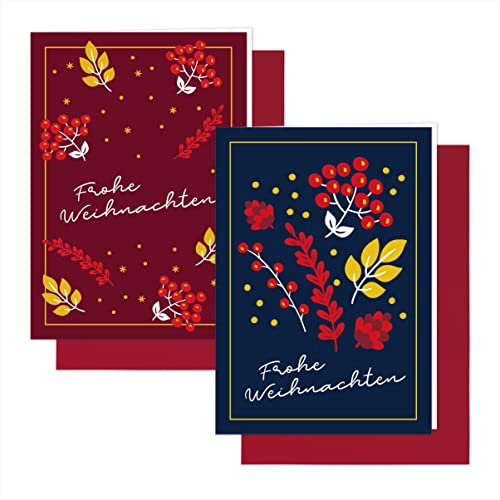 6er-Set Weihnachtskarten Grußkarten „Frohe Weihnachten“ – 6 moderne Klappkarten im Premium-Format mit 6 farblich abgestimmten Umschlägen, 2 verschiedene Designs