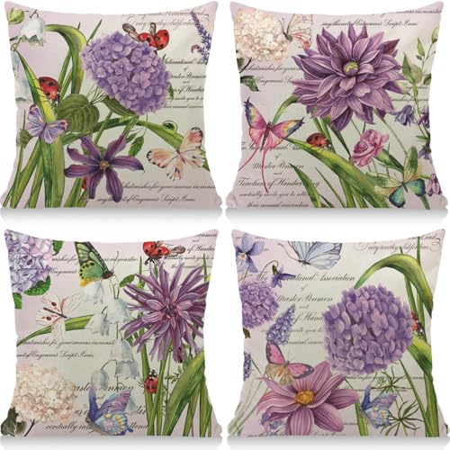 Cirzone Deko Wohnzimmer Kissenbezug 45x45 4er Set Leinen Outdoor Kissen Boho Deko für Garten, Balkon