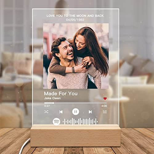 Spotify LED Nachtlicht 15x22cm Song Cover Glas Bild Spotify Glas Personalisiert Musik Bild Scanbarer Code Spotify Platte Fotogeschenke für Frauen Männer Valentinstag Weihnachten