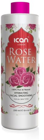 100 % reines natürliches Rosenwasser für das Gesicht, feuchtigkeitsspendend, glättend, 250 ml
