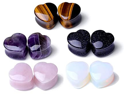 Homxi 10er 12mm Ear Tunnels,Tunnel Steine Ohr Tunnel Herren 1/2 inch Herz Stein Flesh Plug Set Mehrfarbig