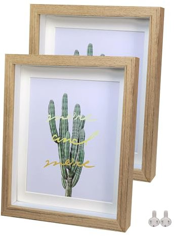 Houstimi Lot de 2 cadres photo 3D à remplir - 20 x 25 cm - En bois massif et verre véritable - Pour objets jusqu'à 1,5 cm