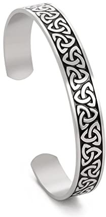 UNIFT Keltisches Knoten-Armband Für Damen Herren Edelstahl Kreuz Triquetra Keltisches Offenes Vintage Manschette Armreif Wikinger Nordischen Amulett Schmuck (Vortex keltischer Knoten - Silber)