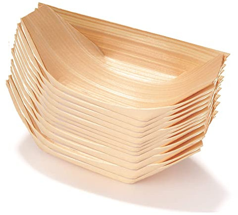 KAIAIWLUO 50Pcs Holzboot Teller,50 PCS Bambus Geschirr Holzboot Gerichte Serviertabletts Einweggeschirr Bambus Schalen Schüssel Servierschüssel für Fingerfood Currywurst Pommes Sushi