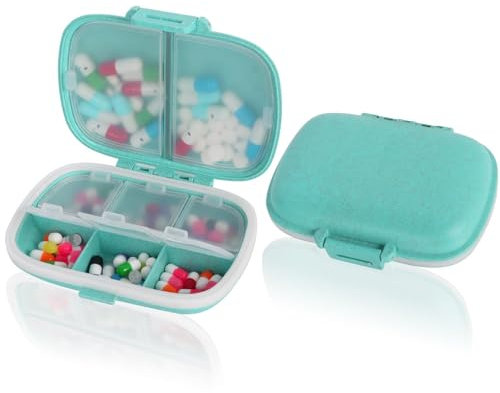2 Stück Pillendose, 8 Fächer Medikamentenbox Klein Mit Dichtung Ring, Tragbarer Tablettenbox Für Reise Tägliche Gebrauch Mit Schnalle Herausnehmbare Trennwand (Blau)