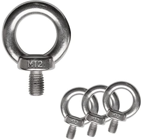4x Edelstahl M12x20mm Ringschraube V2A 304 - Ösenschraube Traglast 1000 kg - Augbolzen Augenschraube geschlossen Heberingschraube Augschraube Schraubösen Ringbolzen Ösenbolze Eye bolt Ähnlich-DIN580