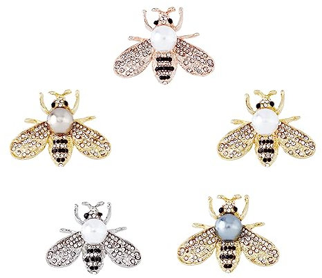 DICOSMETIC 5 Stück 5 Farben Honigbienen Brosche Perle Mit Strass Bienen Brosche Modische Niedliche Insekt Tier Brosche Anstecknadel Kristalllegierung Abzeichen Für Schmuck Geschenk
