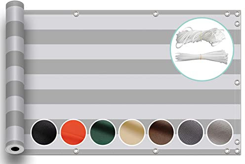 ZQXFZ Balkon Sichtschutz Balkon 80x700cm terassendeko Oxford-Stoff SchattenküHlung, Staubdicht Balkonschutz Ohne Bohren Sichtschutz/Balkon -Hellgraue Streifen.