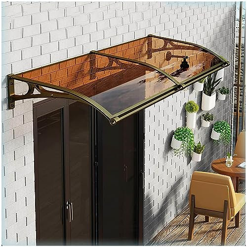Xrdbfd Türvordach, Fenster Markise, Braunes Haustürvordach + Goldene Aluminiumhalterungen, Außen Überdachung, Regenschutzdach, Veranda-vordach Für Garten/terrasse/dächer,brown-60x120cm/24 * 47in