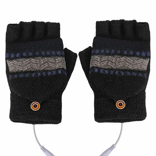 iFCOW USB Heating Gloves Half Fingerless USB Heated Mittens Unisex Winter Hands Warmer Laptop Gloves Washable USB Heated Gloves for Women and Men