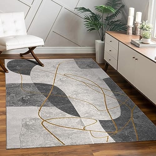 Paco Home Teppich Wohnzimmer Schlafzimmer Moderner Kurzflor glänzendes Palmen-Muster Florales Design Geometrisch Hoch-Tief-Effekt 3D, Grösse:240x340 cm, Farbe:Grau
