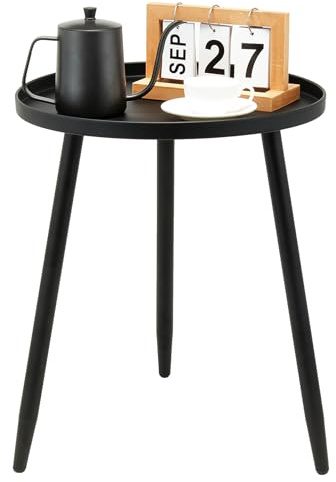 Table d'appoint ronde pour salon, table d'appoint moderne noire, joli support de plantes pour balcon, plateau noir avec table basse à 3 pieds