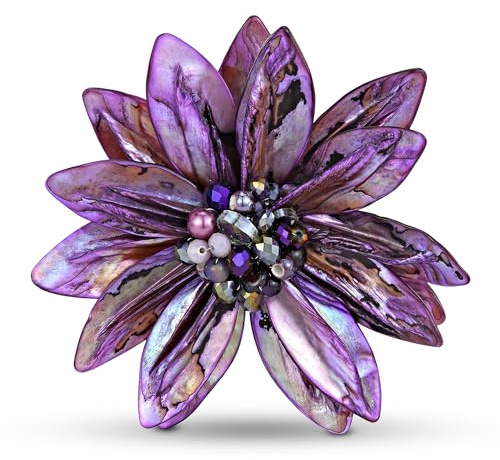 AeraVida Pretty Fuchsia Lavender Water Lily Mother of Pearl Pin Brooch | Elegant Handmade Jewelry for Women | Handmade Pearl Brooch or Pin | Vintage Gifts for Women