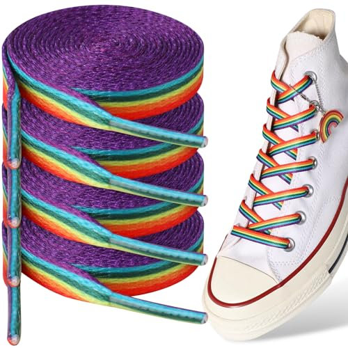 2 Paar Bunte Schnürsenkel, Regenbogen Schnürsenkel, Pride Accessoires Lgbtq, Pride Rainbow Schuhbänder Flach Schuhband, Breit Dicke Farbige Shoe Laces für Sneaker, Laufschuhe, Sporschuhe (140cm)
