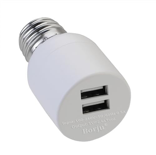 Borju Light Socket USB Adapter for Decorative Lights,Lighting,Security Camera,Mini Fan. Output DC 5V/2.4A Total,Dual Port