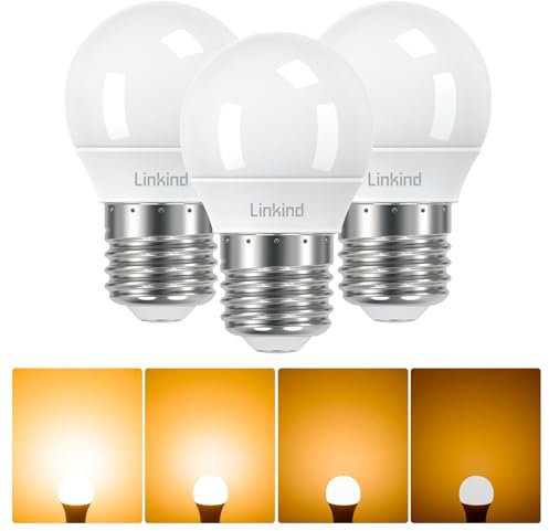 Linkind Dimmable E27 Screw LED Bulbs, 4.2W G45/P45 Golf Ball Mini Bulbs, 2700K Warm White, 40W Equivalent, 470lm, AC 220-240V,Pack of 3