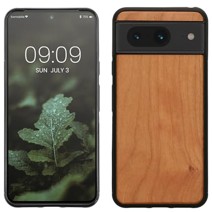 kwmobile Hülle kompatibel mit Google Pixel 8 Hülle - Holz Case - stoßfestes Handy Cover - TPU Handyhülle in Braun Kirschholz