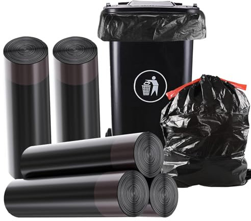 Black Heavy Duty Bin Bags, Drawstring Bin Liners Fit 30L Trash Bin, Strong & Secure Refuse Sack, 50 Unscented Garbage Bags, Anti-Drip Rubbish Bags for Office, Household, Kitchen, Garden, 60x70cm