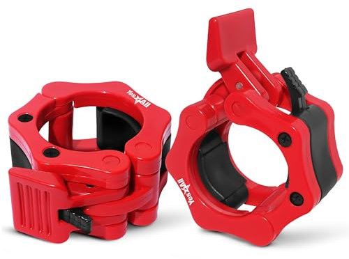 Yes4All abrazaderas de 2 pulgadas, collares Pro Lockjaw para barra olímpica, cierre rápido para discos de pesas (Rojo)