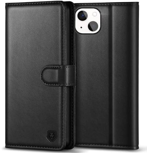 Kuafcase Compatible for iPhone 13 Mini Case with 4 Card Slots Magnetic Closure Kickstand Shockproof Protective Phone Case Compatible for iPhone 13 Mini - Black