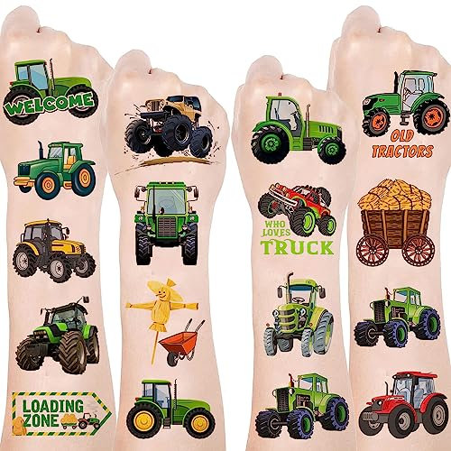 Lcnjscgo 24 Blatt (144 Stück) Traktor Tattoos Aufkleber Party Favors Thema Geburtstag Supplies Dekorationen für Kinder Junge Mädchen Preise Weihnachten Geschenke Goodie Bags