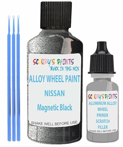SCOOBYS PAINTS BACK IN THE MIX Alloy Wheel Repair Touch Up Paint Compatible With Nissan Rims Curbing Scratch Stone Chip With Anti Rust Grey Primer