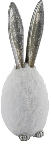 Gehlmann dekoratives originelles Osterei als fluffiges Plüschei mit Hasenfüßen und Langen Hasenohren in verschiedenen Größen und Farben (weiß Silber, mittel)