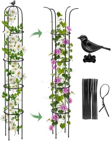 MYMULIKE Trellis for Climbing Plants 189 cm/6.2 ft, Garden Obelisks for Climbing Plants Metal, Tower Obelisk Garden Trellis, Indoor Outdoor, Vegetable, Flowers
