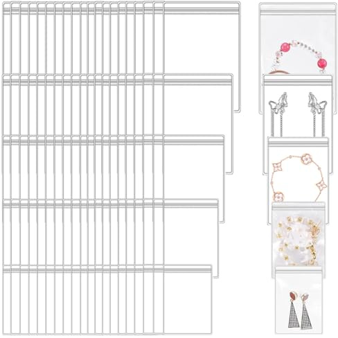 KSJEHW 100 Stücke Schmuckbeutel PVC Kunststoff Reißverschluss Tasche Klar Schmuck Aufbewahrungstasche Transparent Lock Bag Kleine Organizer Tasche für Halten Schmuck Ohrring Ring Halskette(5 Größen